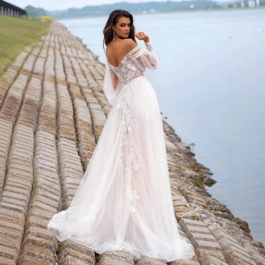 Strapless Bubble Sleeve Sheer Wedding Dress weddingdress-250223
