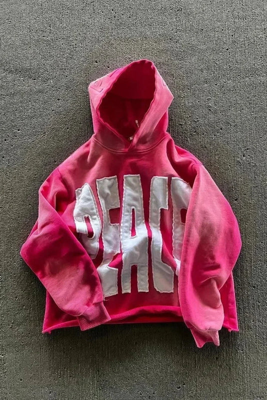 Street Style Alphabet Hoodie Pink / M