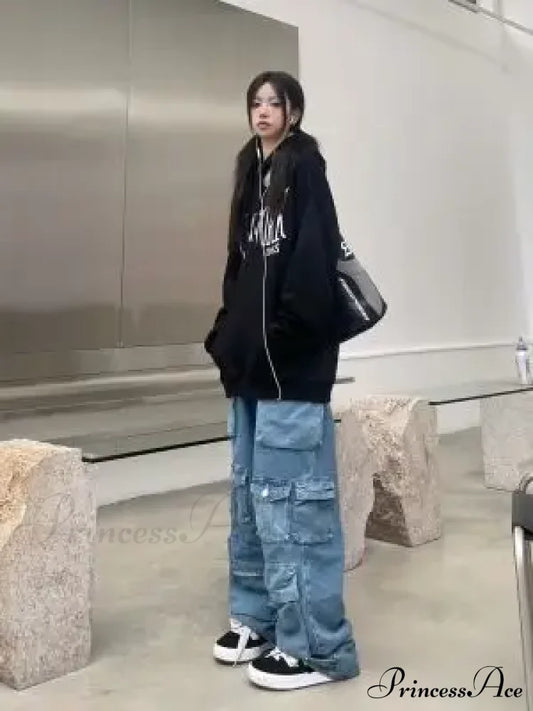 Streetwear Loose Oversized Straight-Leg Multi-Pocket Washed Cargo New Heavy Industry Y2K Vintage