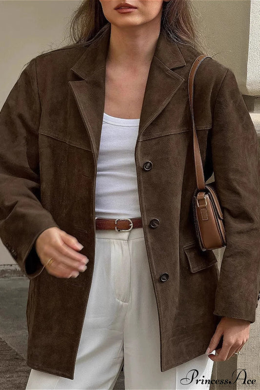 Suede Lapel Casual Blazer Coat Brown / S