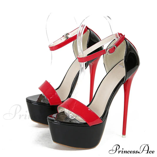 Summer Open Toe Stiletto Platform Sandals - Red Ankle Strap High Heels Size 46 Black Red / 34