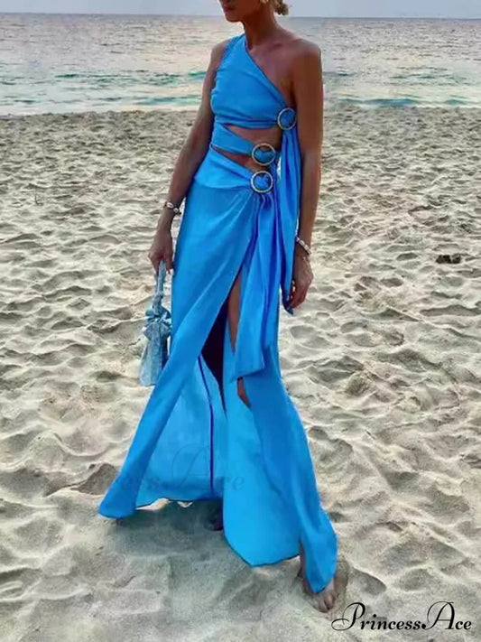 Summer Sexy Bandage Charming Irregular Sleeveless Dress Blue / S Dresses