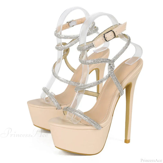 Summerfashion Rhinestone Narrow-Band Sexy Open-Toe Platform High-Heels 16Cm Stiletto Party Stripper