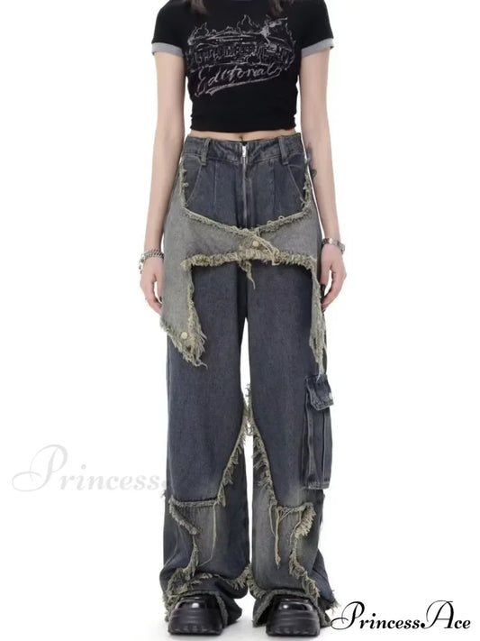 Super Beautiful Flower High Waist Summer Loose Wide Leg Vintage Unique Versatile Straight Women’s