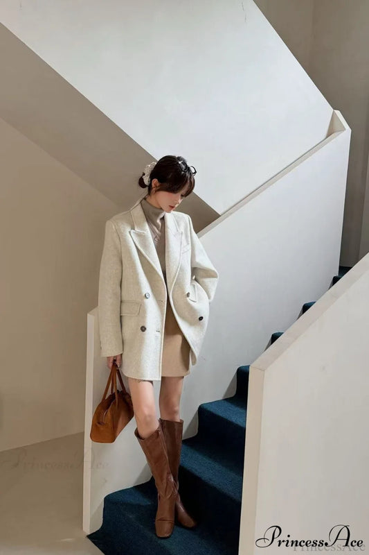 Tailored Collar Double-Face Wool Midi Coat