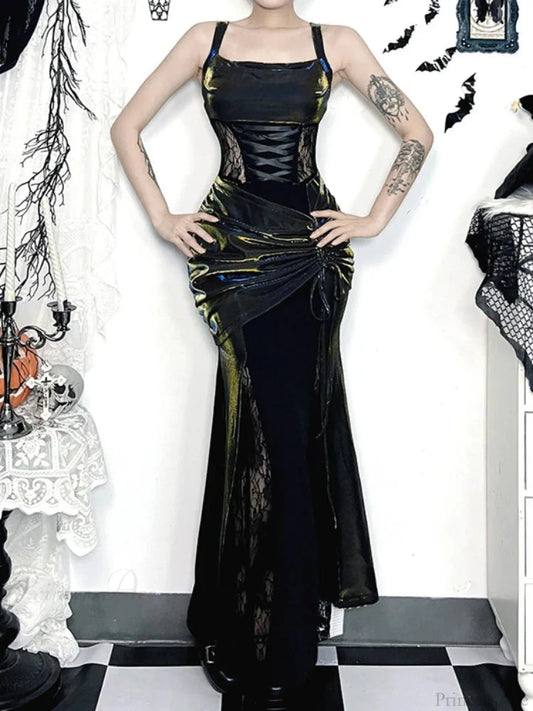 Tall Waist Bandage Bodice Maxi Dress Black / S