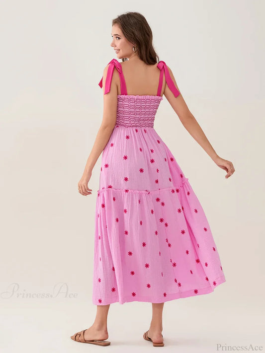 Tie-Shoulder Flowers Tank Tiered Ruffle Sweetheart Floral Dress floraldress-250126