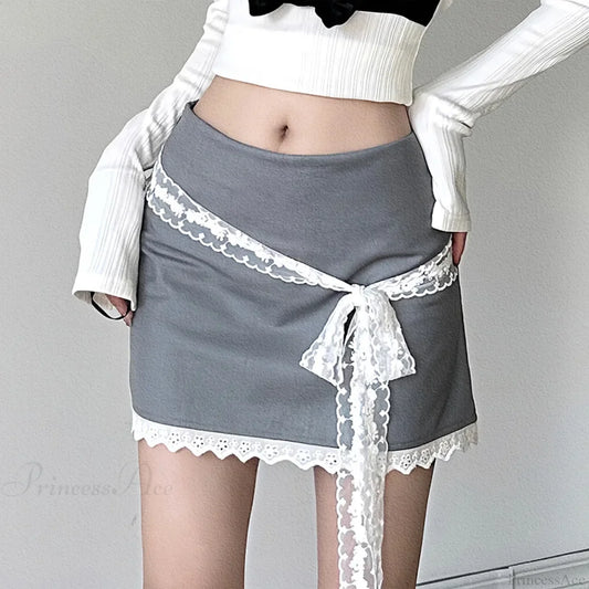 Tie-Up High Waist Retro Skirt GRAY / S skirts-250223