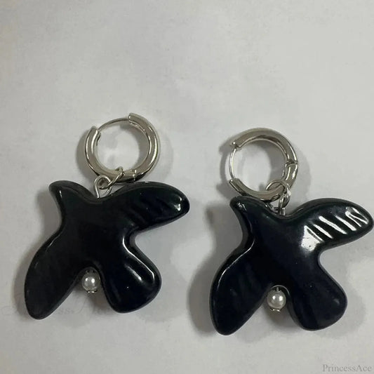 Tranquil Dove Ceramic Metal Circle Hoop Earring black