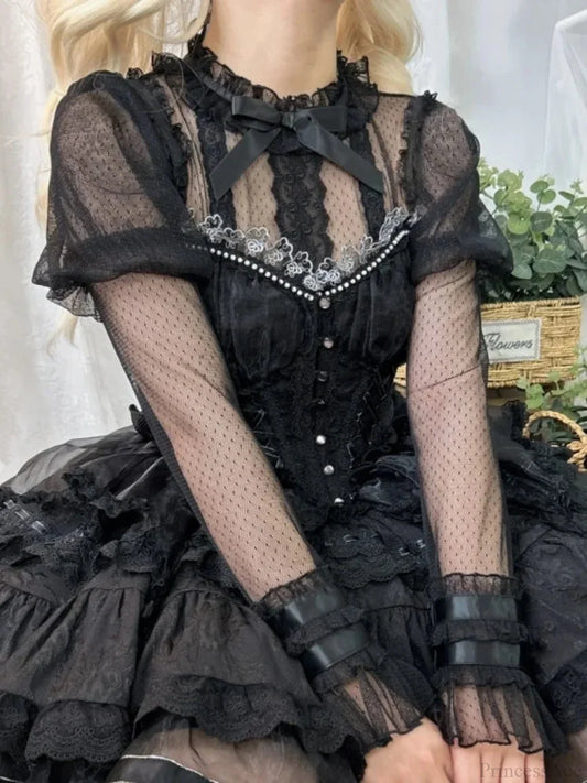 Transparent Embroidered Lace Top Black / S