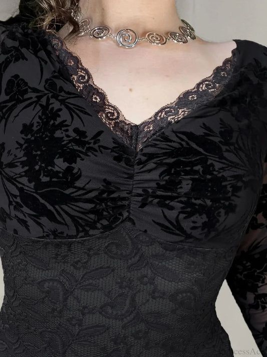 Transparent Lace V-neck Knitted Top