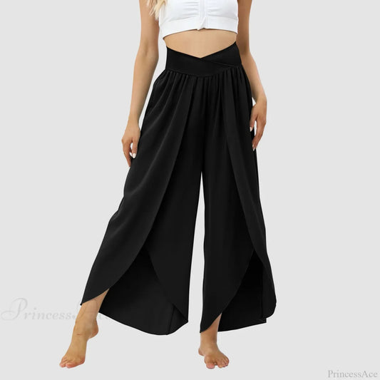 Tulle Ruffled Pleated Summer Pants Black / S