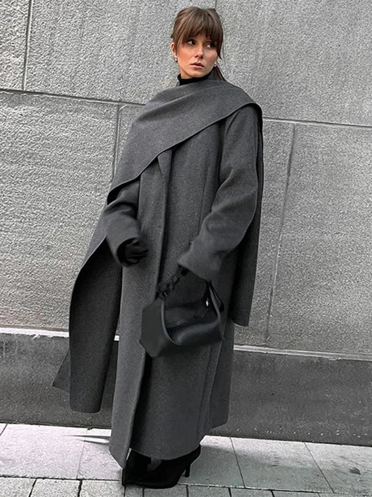 Turn-Down Collar Double-Breasted Overcoat Dark Gray / S