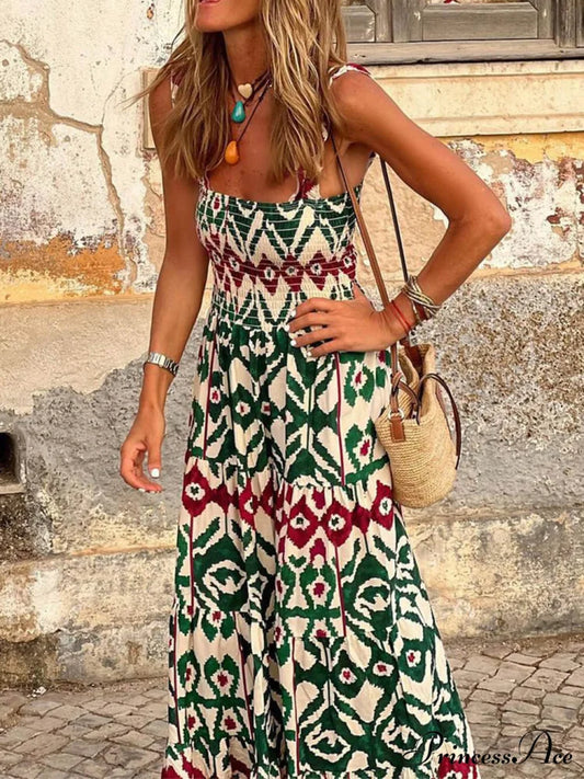 Unique Beach Vacation Charming Printed Halter Hem Dresses