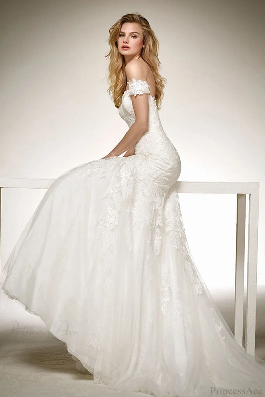 V-Neck Long Train Sheer Wedding Dress lvory white / 2 weddingdress-250223