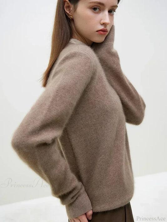 Velvety Pullover Knitted Tea Brown Sweater