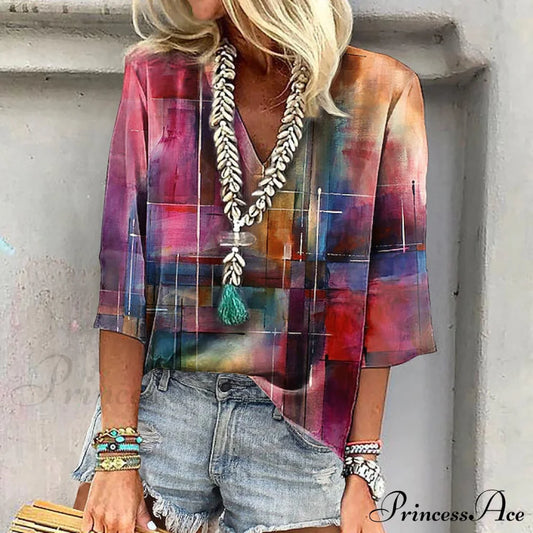 Vintage Colorful Gradient Blouse Multicolor best Best Sellings clothes Plus Size Sale tops Topseller