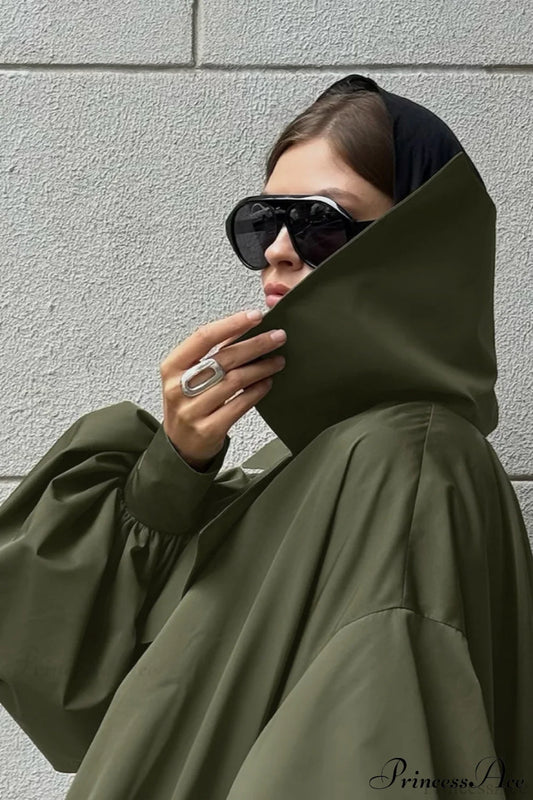 Vintage Green Unique Loose Slimming Coat