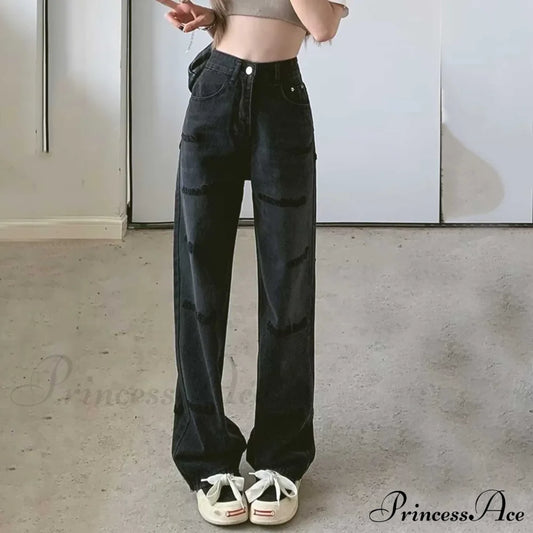 Vintage High Waist Oversize Sweatpants Jeans Black / S