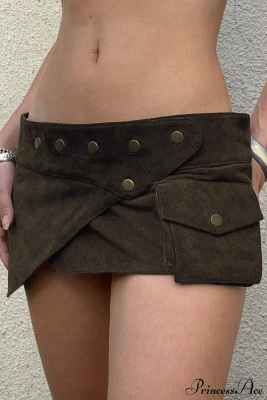 Vintage Low Waist Studded Mini Skirt Brown / S