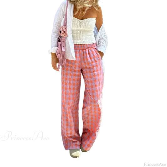 Vintage Plaid High Waist Loose Casual Aesthetic Pant RED / S pant-250223