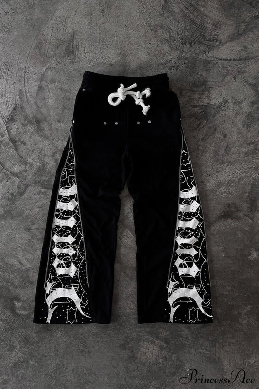 Vintage Street Print Casual Track Pants Black / S