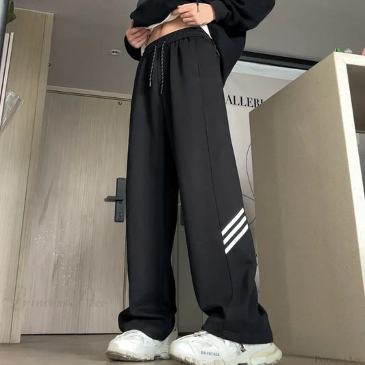 Vintage Stripes Loose Casual Pants Black / S (35-48KG)