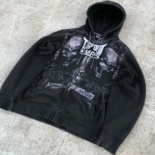 Vintage Y2K Gothic Skeleton Zipper Hoodie black / S