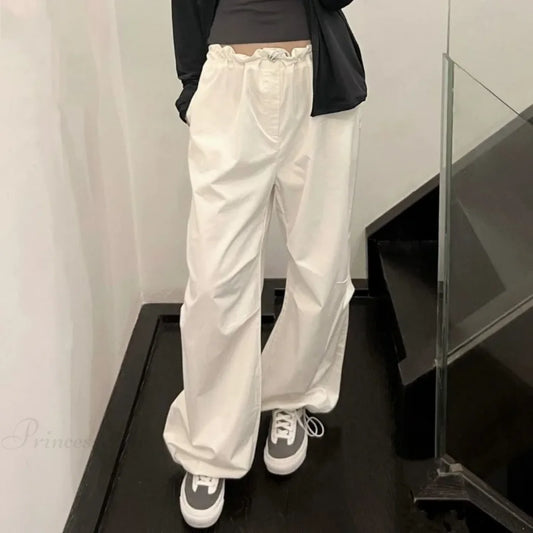 White Casual Elastic Pants White / S
