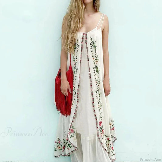 White Floral Embroidered Maxi Dress bohodress-250126