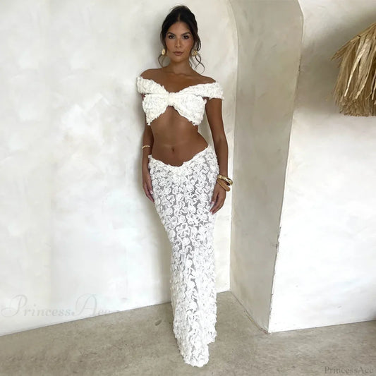 White Lace Skirt Three Piece Swimsuit white / S