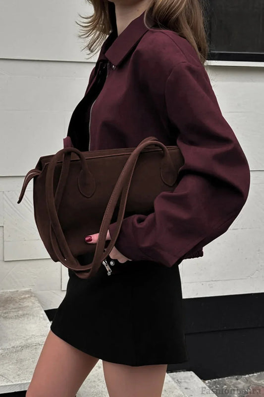 Wine Red Suede Utility Jacket