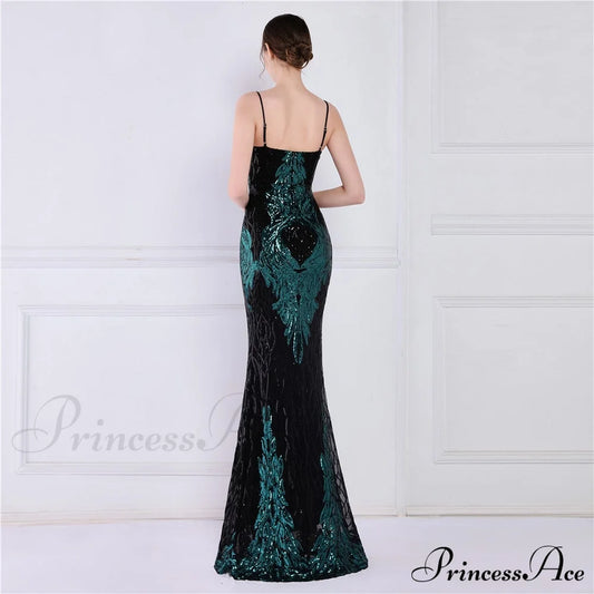 Wings Pattern Sequin Charming Mesh Strappy Gown S.o. Long Dresses