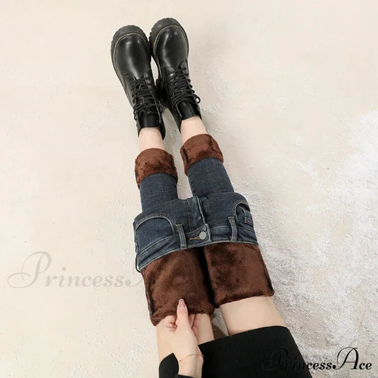 Winter Warm Thick Velvet High Skinny Slim Stretch Pencil Denim Jean