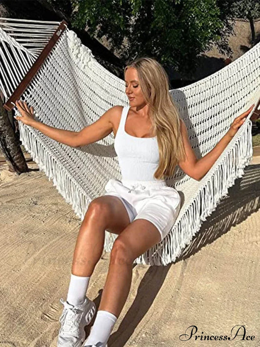 Women Square Neck Ribbed Camisole Summer Basic Elastic Sleeveless Crops Tank Top