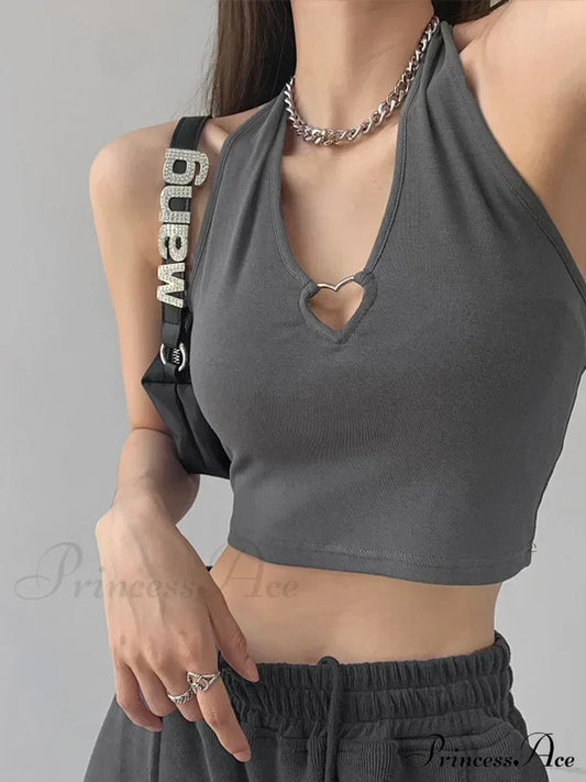 Women V Neck Hollow Out Halter Camis 2024 Summer Fashion Slim Cropped Lace Up Camisole Tank Top