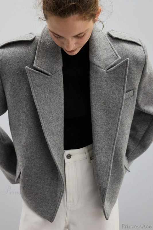 Wool Blend Notched Lapel Epaulette Coat