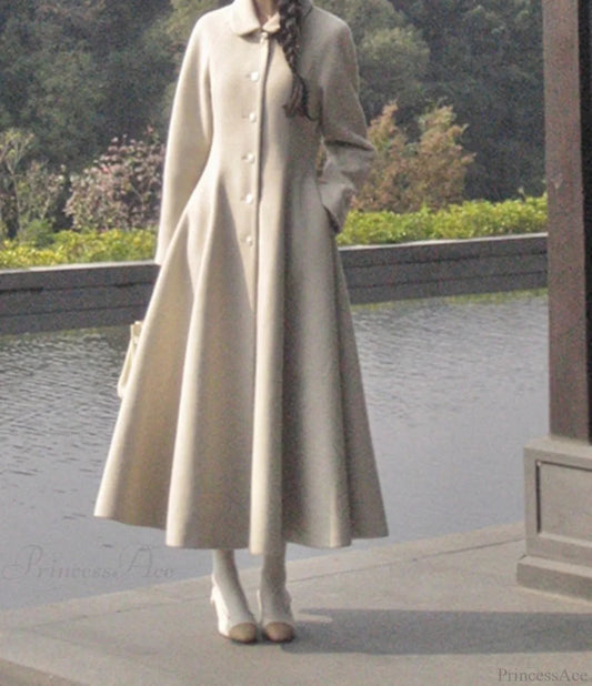 Wool Blends Luxury Chic Skirted Overcoat Off-white / S