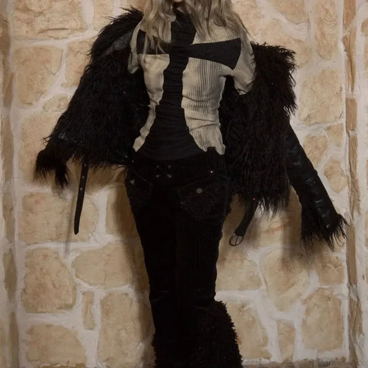 Y2K Gothic Cross Patchwork Knit Sweater black / S