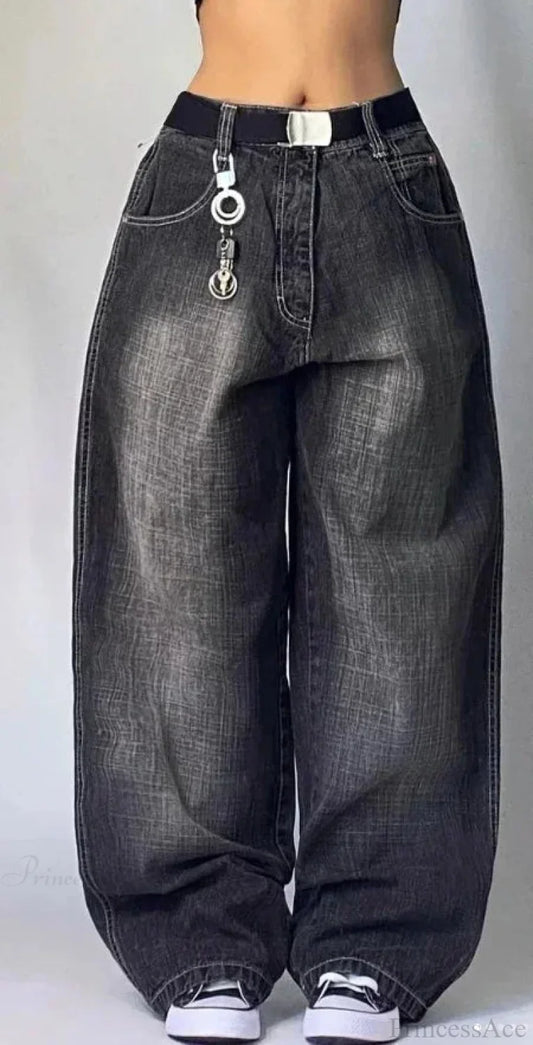 Y2K Gothic Straight Loose Pant black / M