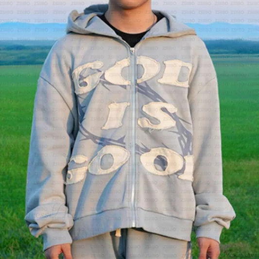Y2K Mysterious Letter Embroidery Hoodie Blue / M