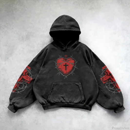 Y2K Mysterious Patchwork Zipper Hoodie black1 / S