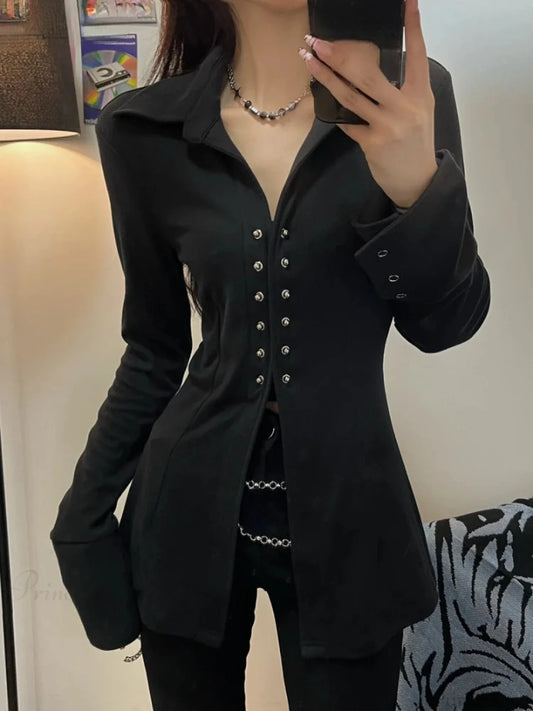 Y2k Slim Fit Gothic Blouse Black / S