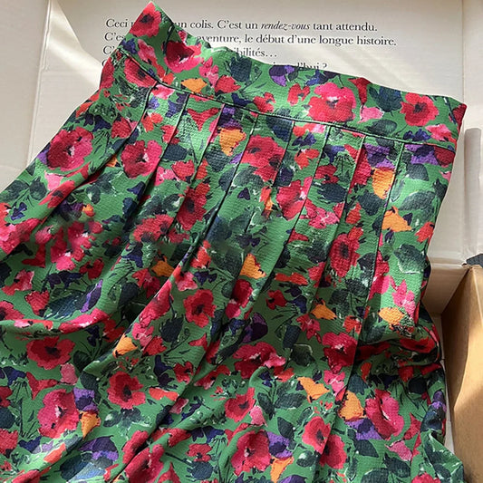 ZESSAM Flower Graphic Print High Waist Midi Casual Lady Skirt skirt-250126