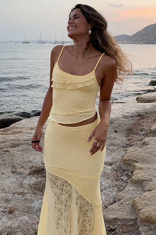 Lace Cami Top Asym Maxi Skirt Set