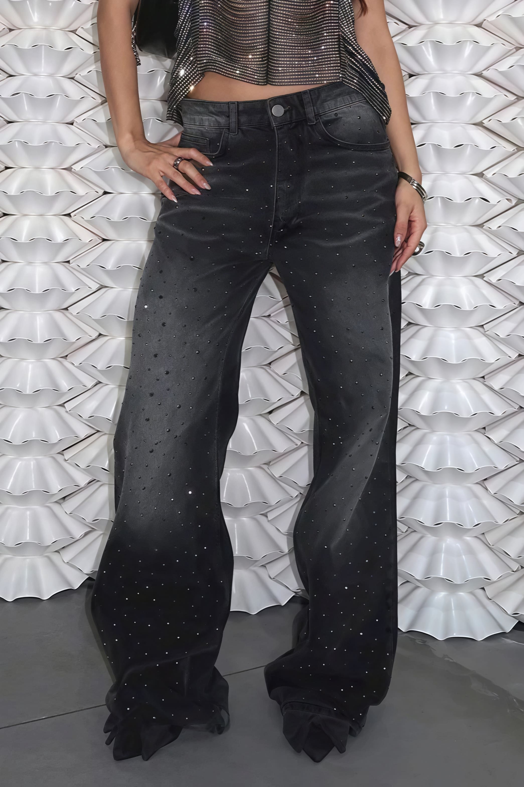 Vintage Rhinestone Distressed Low Waist Wide Leg Jeans – PrincessAce