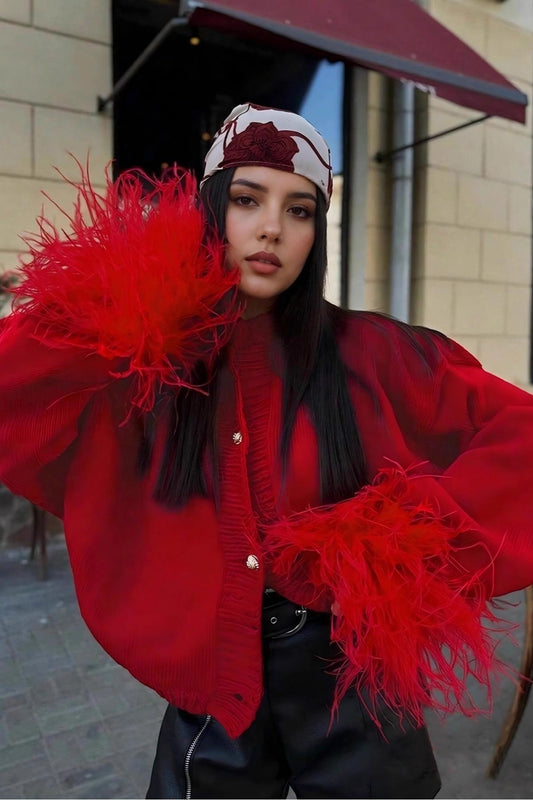 Furry Cuff Metal Button Cardigan