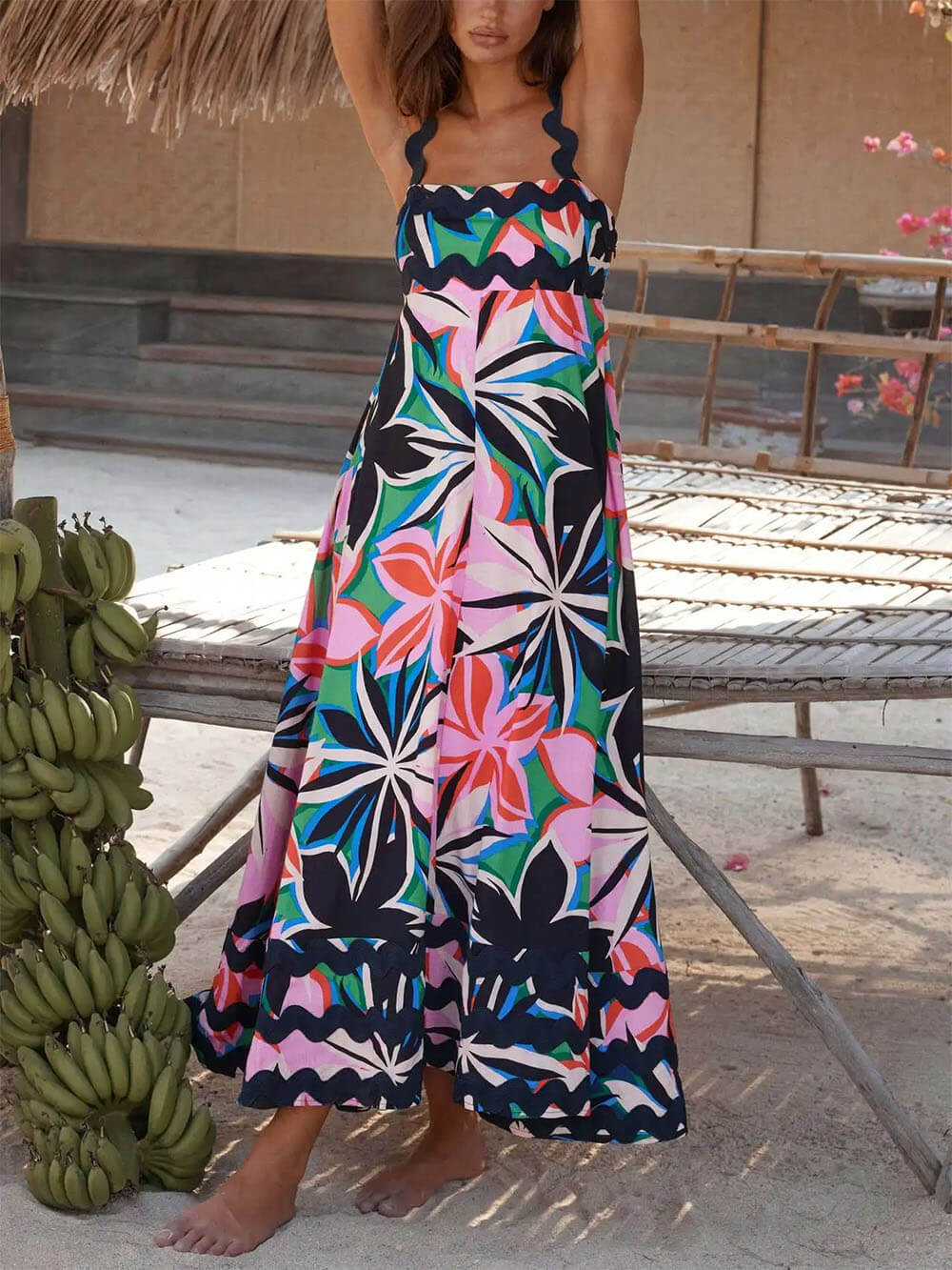 Printed Suspender Stylish Maxi Dress