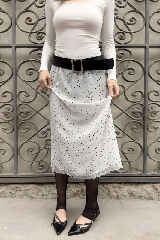 Polka-Dot Lace Maxi Skirt