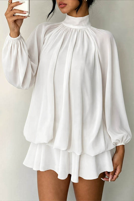 Sheer Balloon Sleeve Ruffle Mini Dress